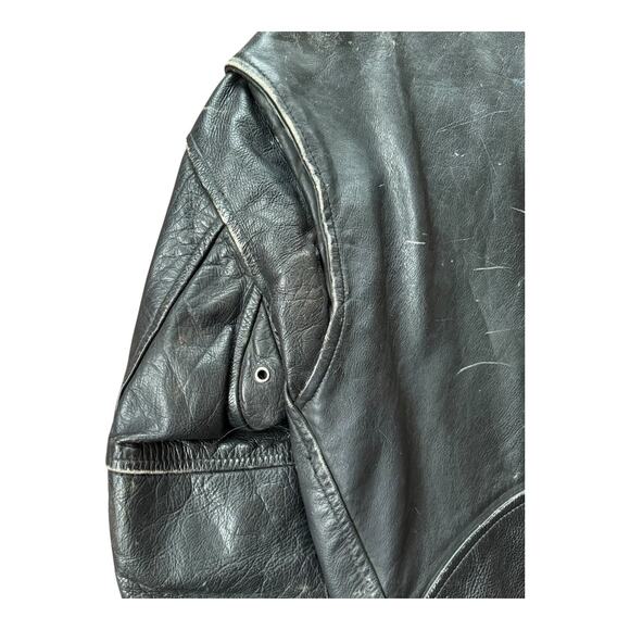 Vintage Perfectly Worn Black Leather Belted Motorcycle Jacket Men’s Large - Picture 7 of 10